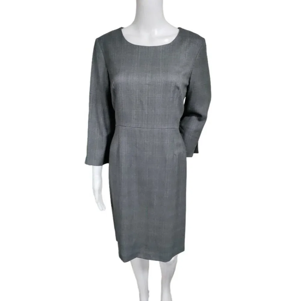 80's Pendleton 100% Wool Black & White Houndstooth Sheath Midi Dress 12 P - Picture 5 of 16